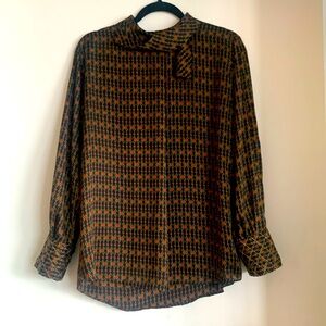 Zara black and red blouse with tie neck